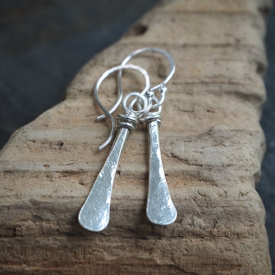 Forged Silver Drop Earrings
