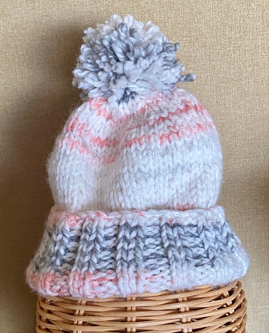 Soft, Chunky Winter Baby Hat With Pom-pom Baby 0-3 Months