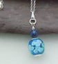 Sterling Silver Lampwork glass & Lapis Lazuli bead necklace pendant - Image 3