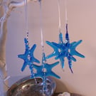 Glass Star, Christmas Glass Star decorations, wire wrapped and beaded 