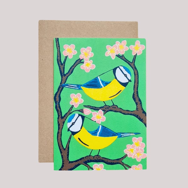 Blue Tit Card, Bird Card, Spring Card, Art Card 