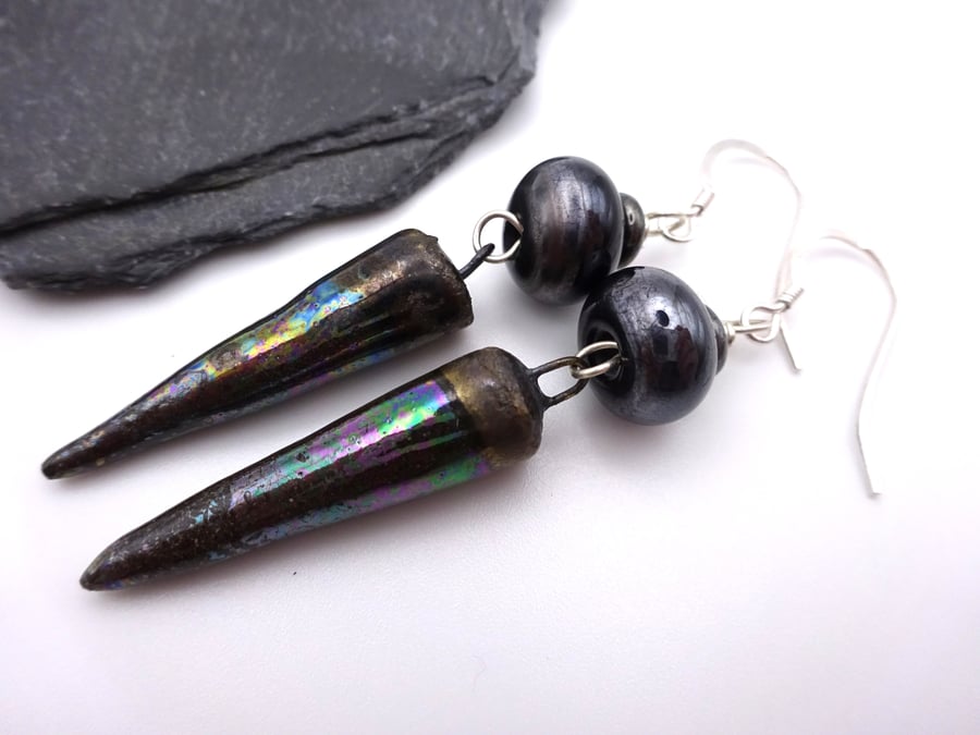 lampwork glass earrings, silver ceramic jwellery