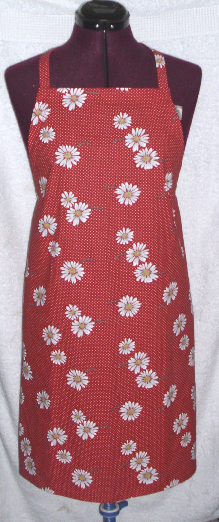 Bright White daisies on red Adult Apron 