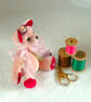 Orchid, a 6" collectable bear handmade from vintage materials - Image 9