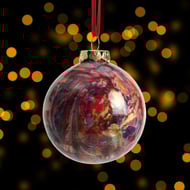 Hand marbled ceramic Christmas round bauble ornament red gold