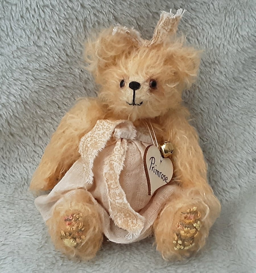 Small mohair artist bear, handmade embroidered collectable teddy bear