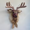 Handmade faux taxidermy stag berry tweed plaid deer head wall mount