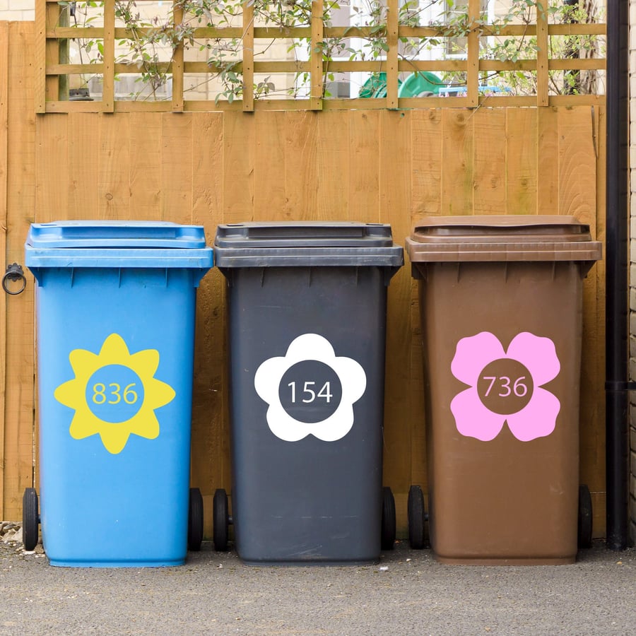 Cartoon Flower Wheelie Bin Dustbin Number House... Folksy