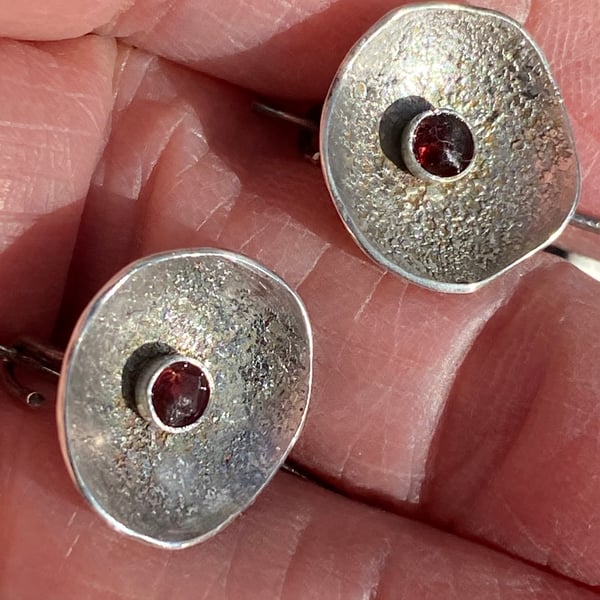 Raw Garnet cup earrings