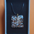 Gold glitter square resin pendant & black cord chain