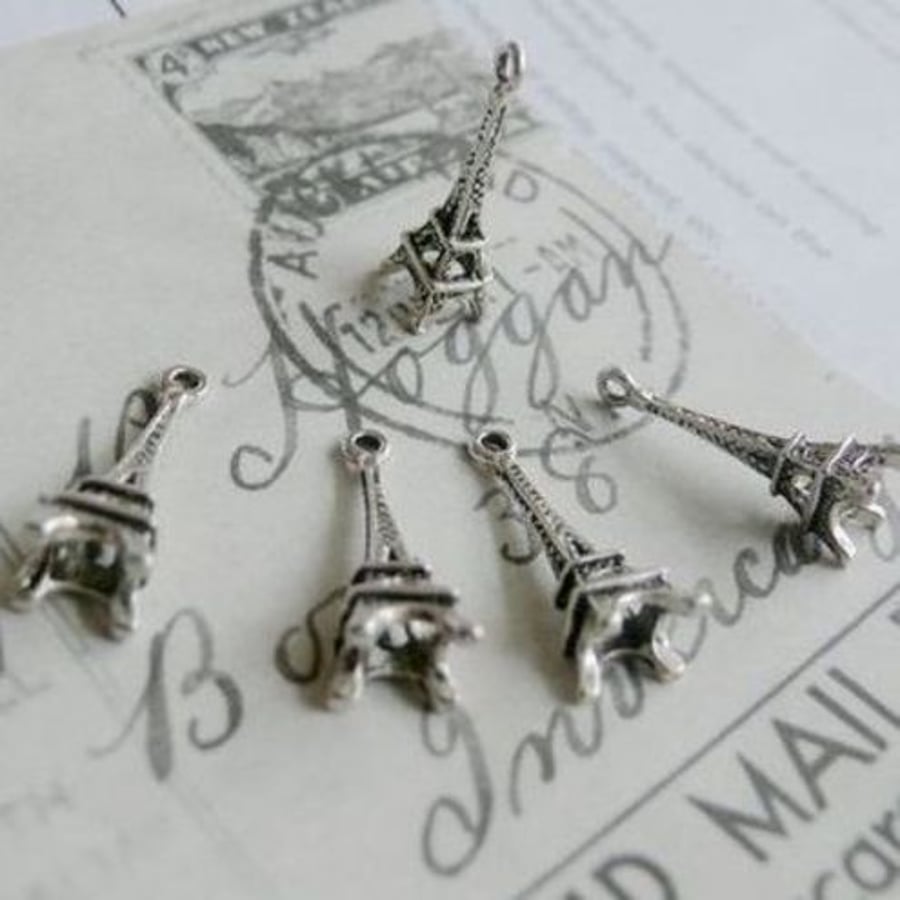 antique silver eiffel tower charm 2pcs