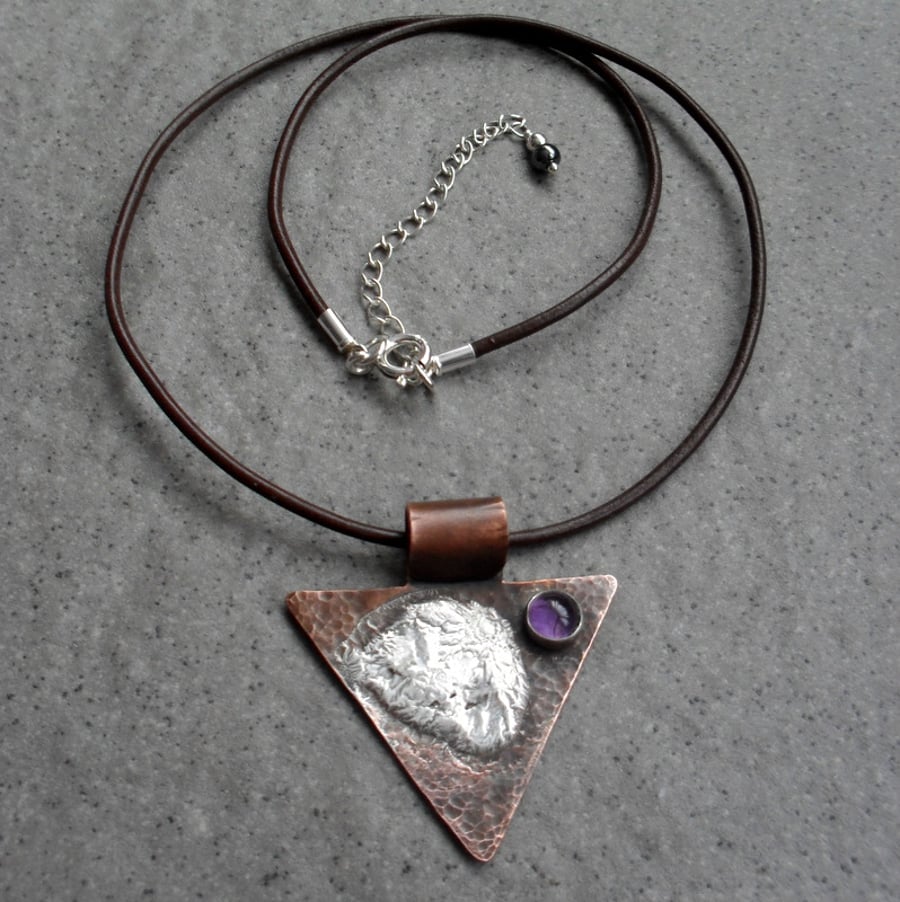  Vintage Style Copper With Sterling Silver and Amethyst Pendant