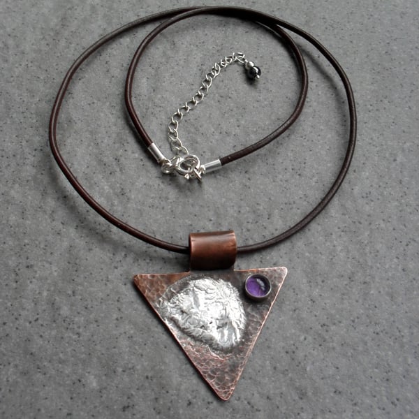  Vintage Style Copper With Sterling Silver and Amethyst Pendant