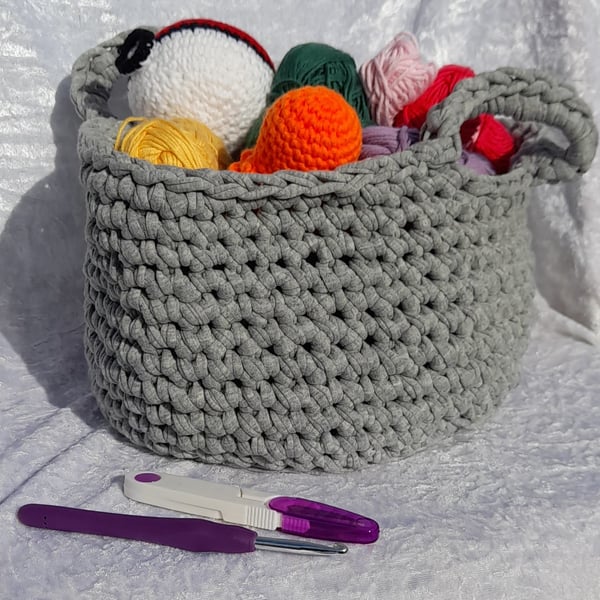 Crochet Basket - Recycled T-shirt Yarn