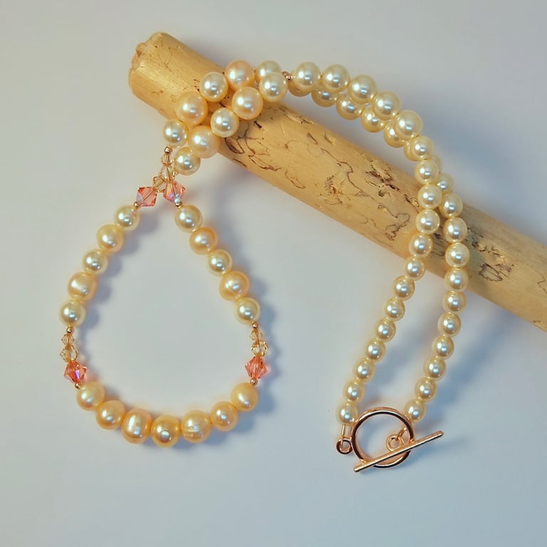 Pearl & Crystal Necklace, June Birthday, 30th Anniversary, Bridal Jewellery