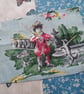 French Garden - Slow Stitching kit with vintage blue pastoral scene textiles - Image 3
