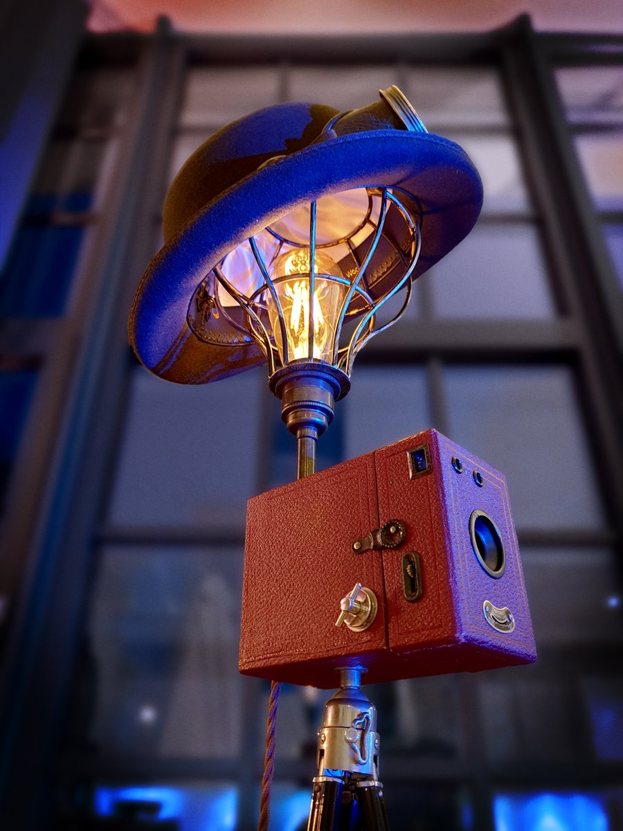 Upcycled rare vintage red 1930s Coronet Box Camera steampunk lamp