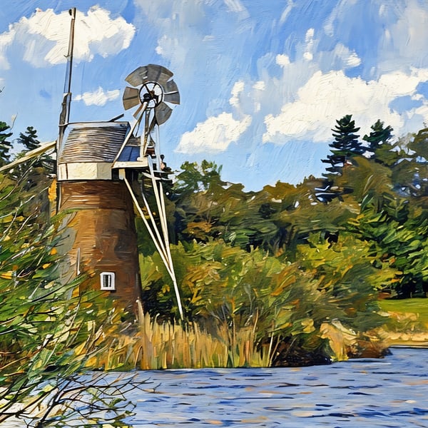 A4 Print Of Windmill on The Norfolk Broads 
