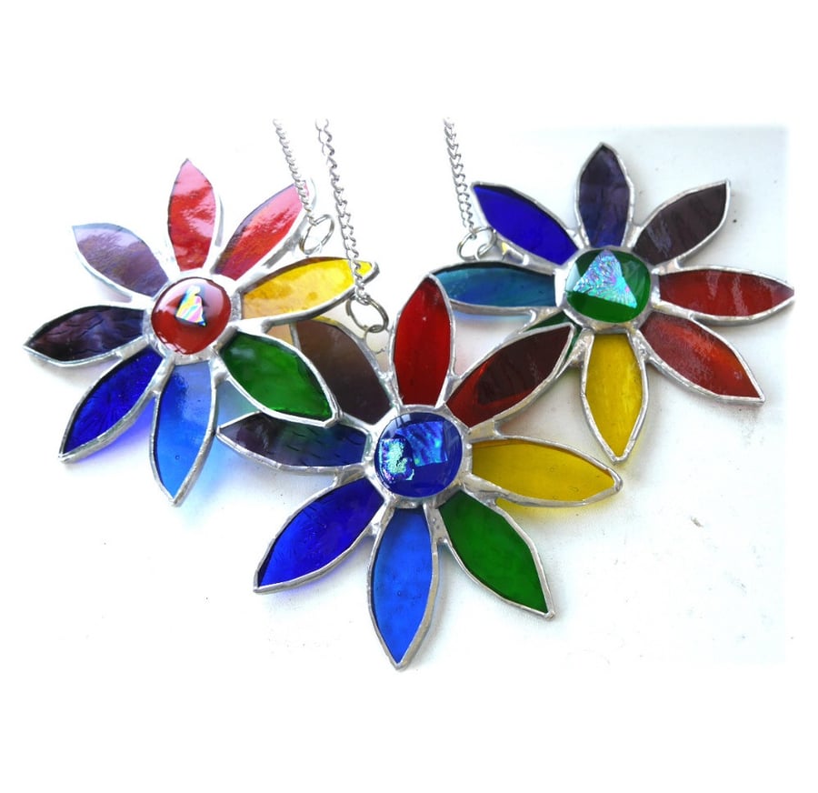SOLD Rainbow Daisy Suncatcher Stained Glass Flower Dichroic 