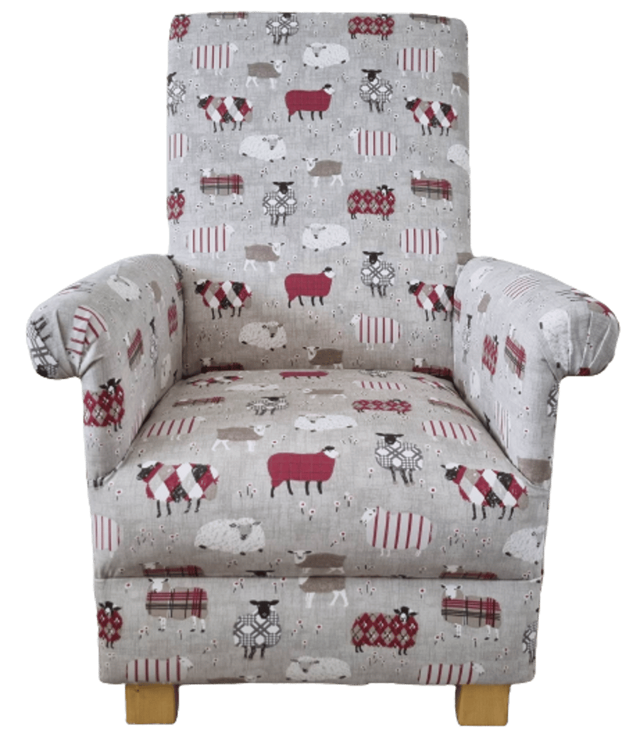 Red Patchwork Sheep Armchair Adult Chair iLiv Peony Baa Lambs Nursery Small