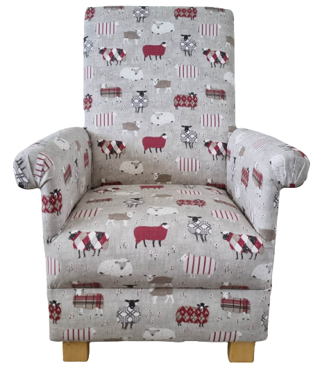 Red Patchwork Sheep Armchair Adult Chair iLiv Peony Baa Lambs Nursery Small