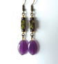 Purple Oval, Black and Green Dangle Drop Earrings - Image 1