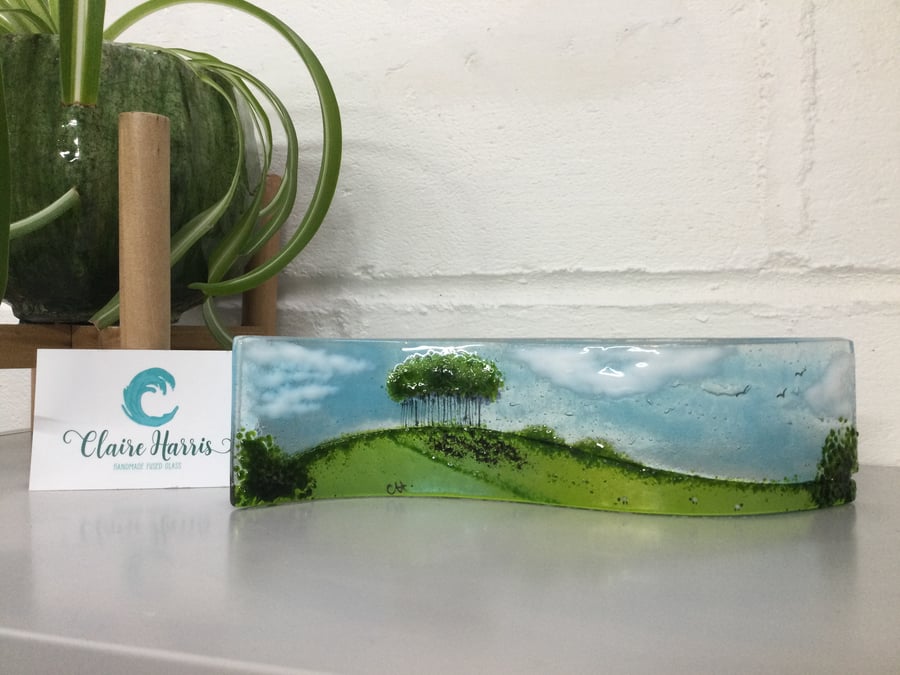 Fused Glass Nearly Home Trees, Small Freestanding Wave. 6cm. 