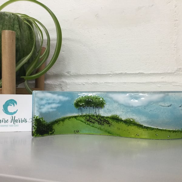 Fused Glass Nearly Home Trees, Small Freestanding Wave. 6cm. 