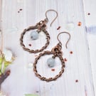 Wire Wrapped Aquamarine and Copper Hoop Earrings