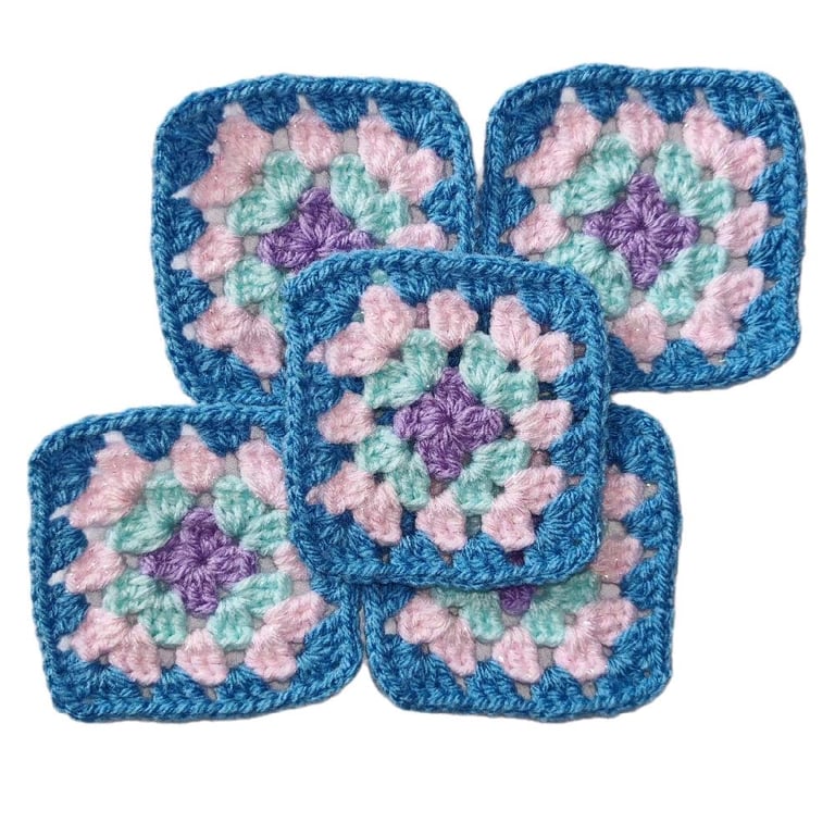 Handmade Crochet Granny Squares 3-Inch Misty Blossom Pastels