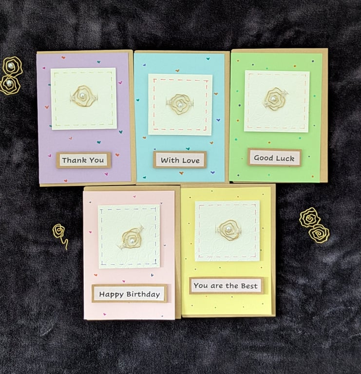 Hand-Twisted Wire Rose Keepsake Cards, for All Occasions