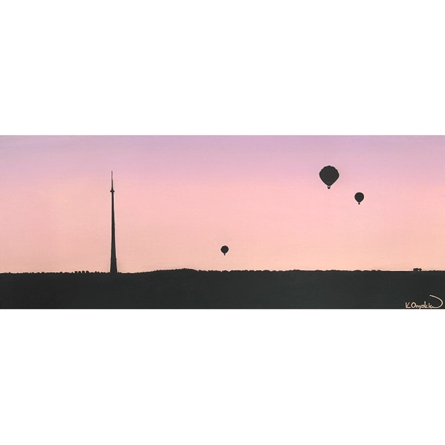 Sold Hot Air Balloons Over Emley Moor Tower, Original Yorkshire Landmark Canvas
