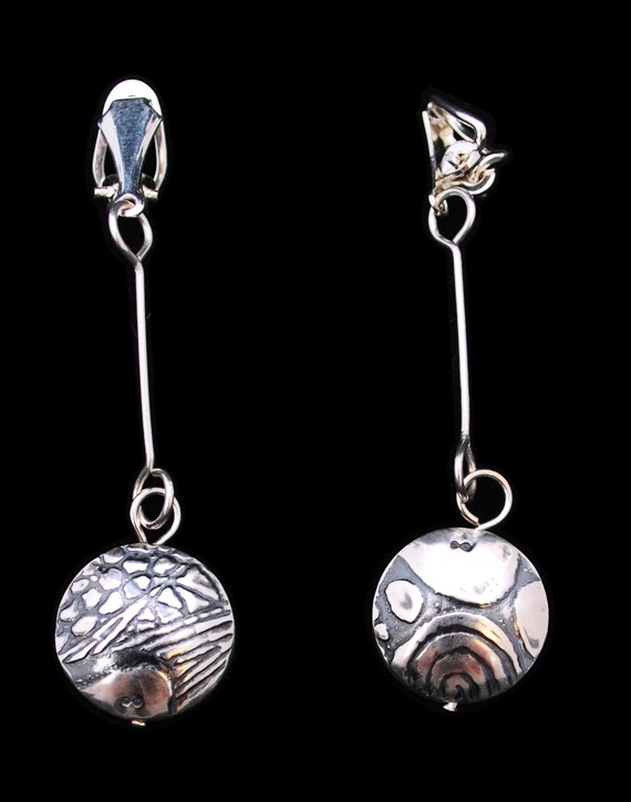 Sterling Silver Pattern Capsule Drop Clip-on Earrings