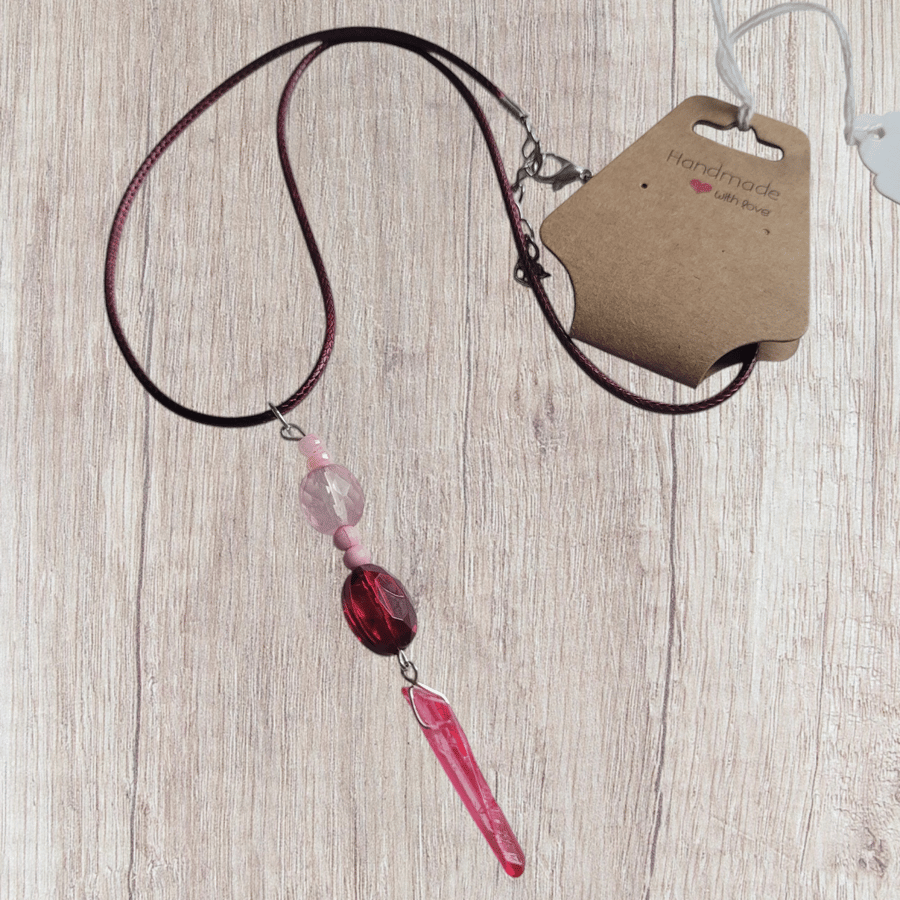 Upcycled Pink Crystal Pendant Necklace