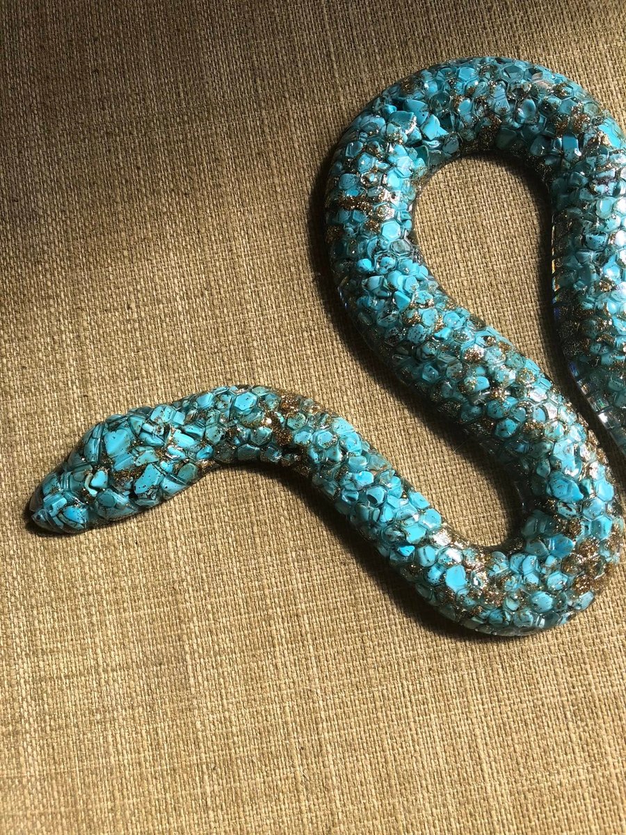 Resin Turquoise and gold snake ornament