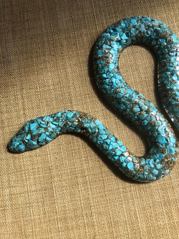 Resin Turquoise and gold snake ornament