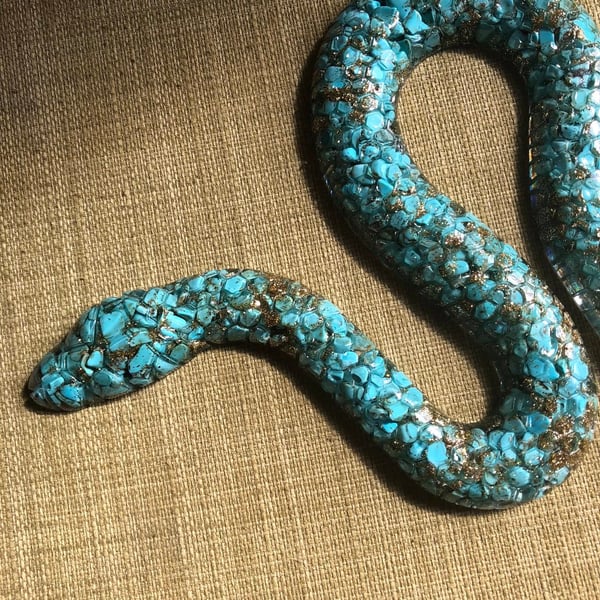 Resin Turquoise and gold snake ornament