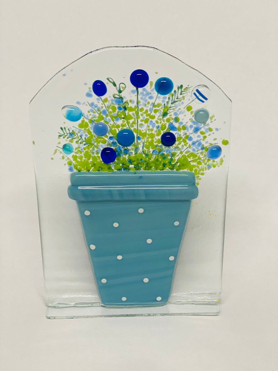 Fused glass flower pot ornament