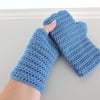 Crochet Fingerless Mittens with Wavy Edge Top Sky Blue