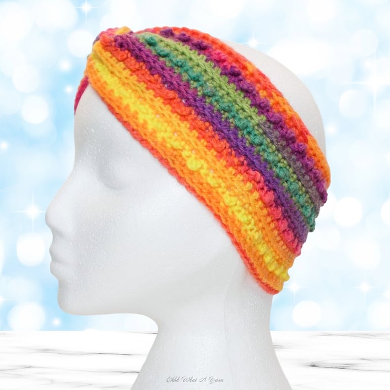 Crochet headband, ear warmer. Rainbow twist ear warmer. Rainbow headband.
