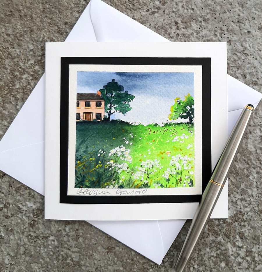 Handpainted Blank Card. Green Light and Shade. The Card That's Also A Keepsake