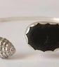 Black Seaglass & Seashell Adjustable Bangle Sterling Silver Handcast Jewellery - Image 4