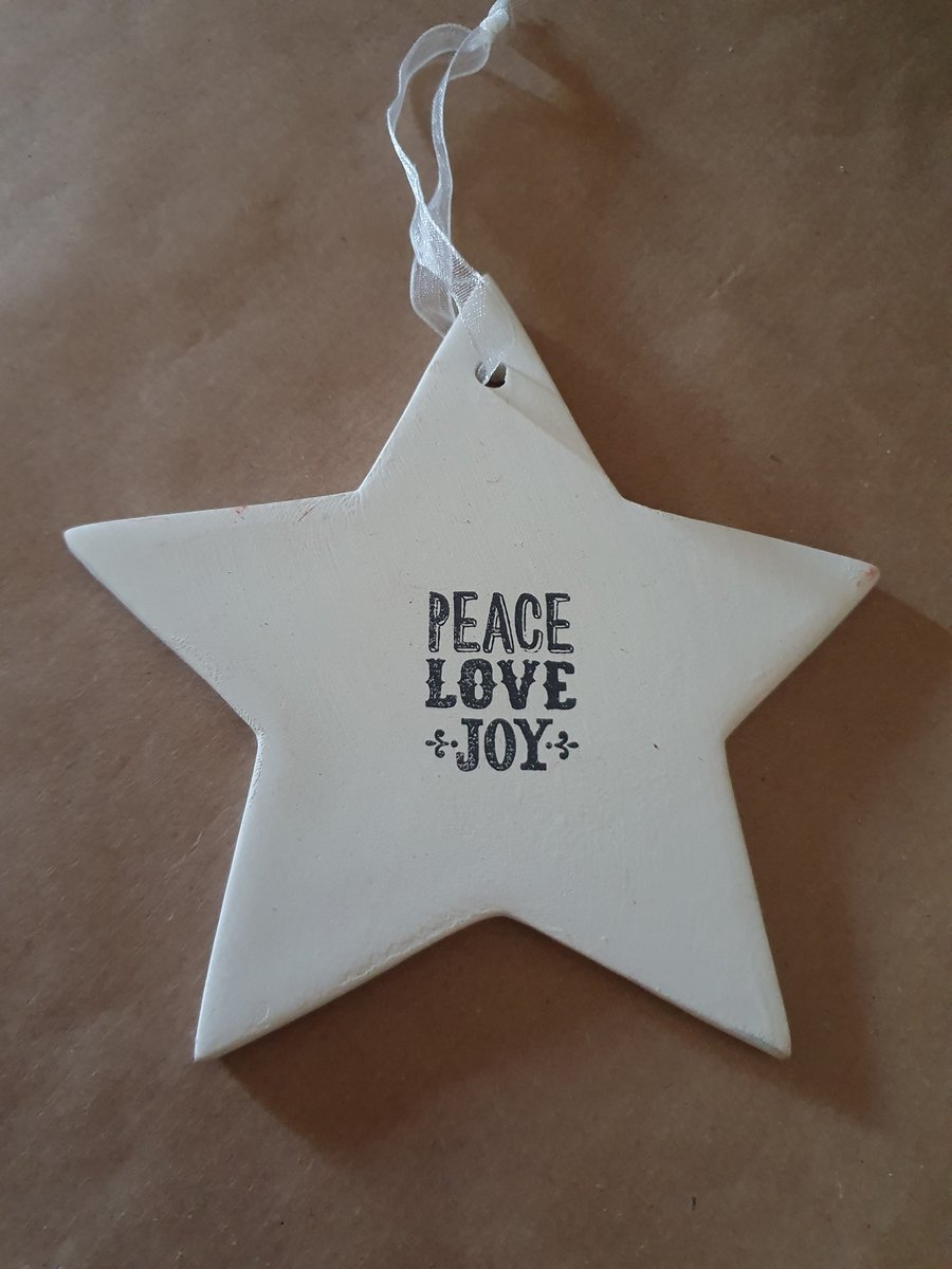 Peace Love Joy Christmas Ceramic Star