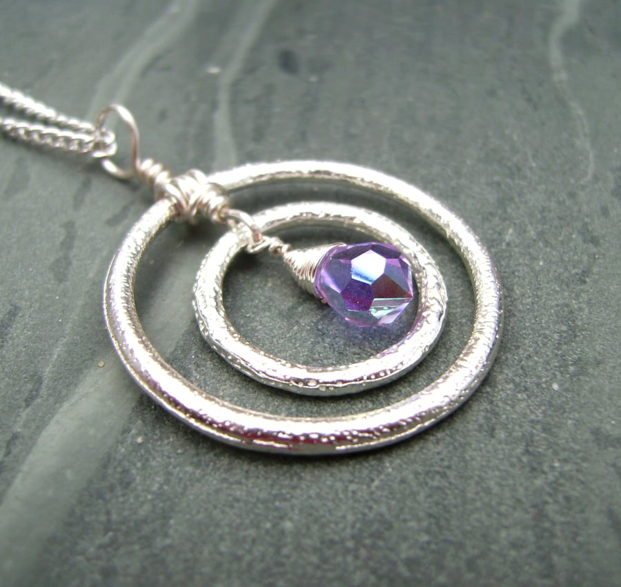  Silver Circle Crystal Pendant Necklace