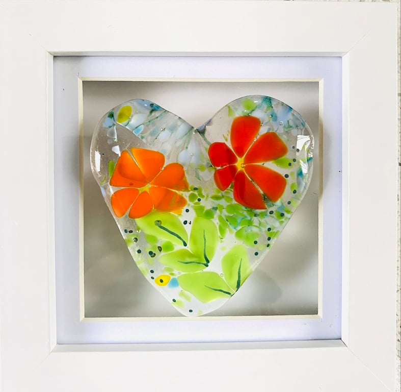 Gorgeous fused glass floral heart picture 
