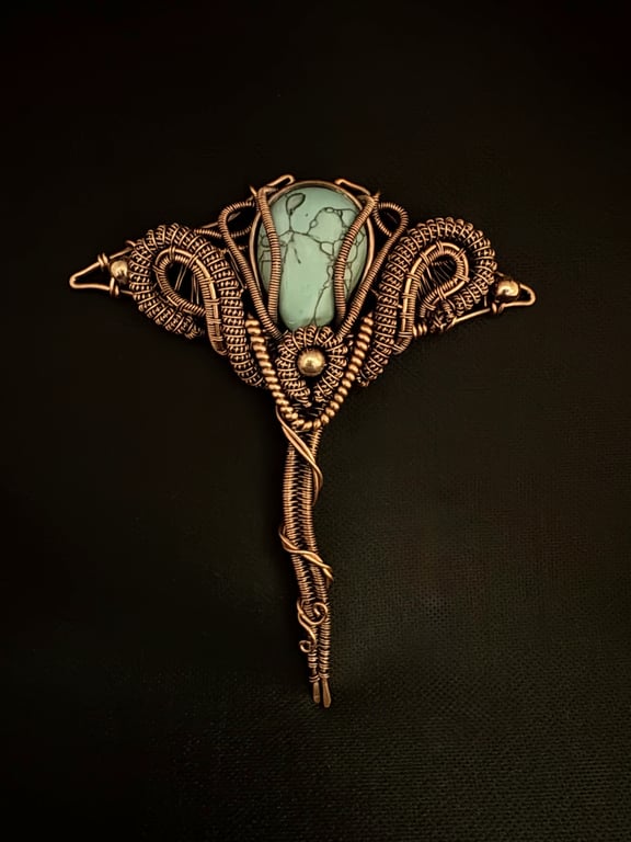 Antique Copper Manta Ray with Turquoise gem stone