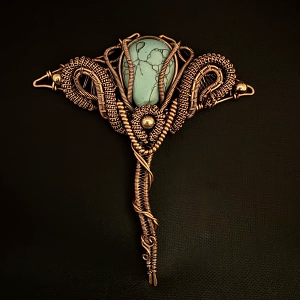 Antique Copper Manta Ray with Turquoise gem stone