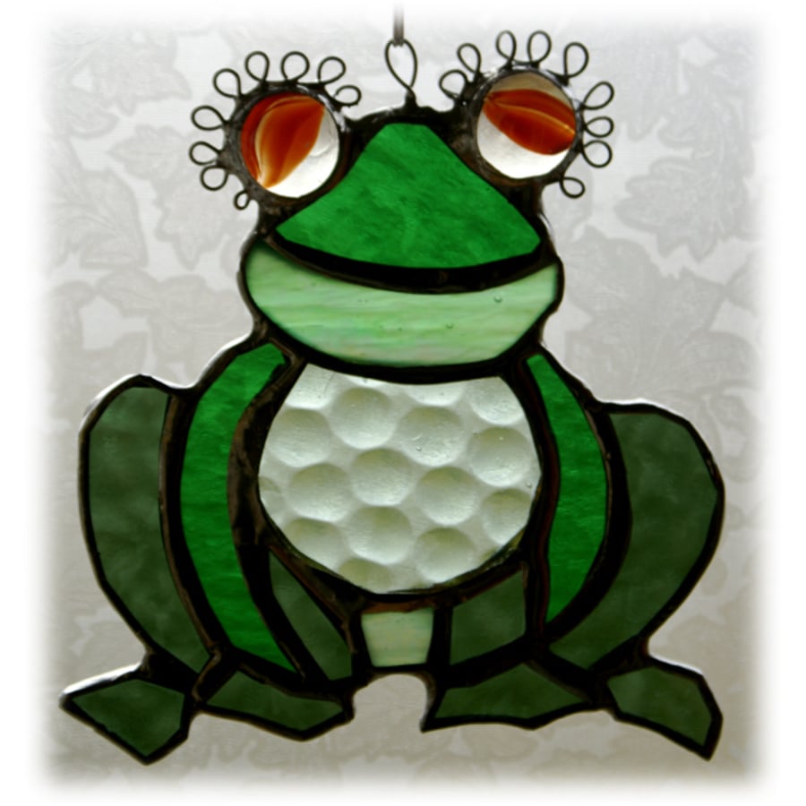 Frog Suncatcher Stained Glass Handmade Ribbit Gardener Gift