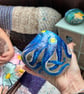 Octopus hand painted blue paperweight stone 