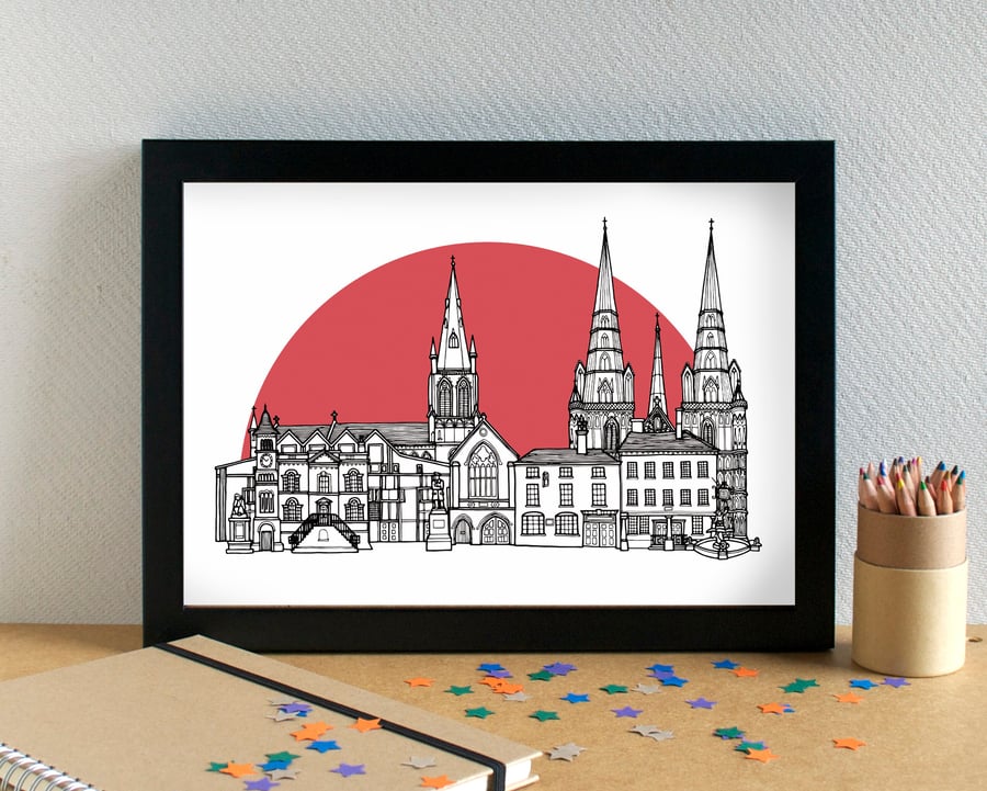 Lichfield Landmarks Skyline Art Print